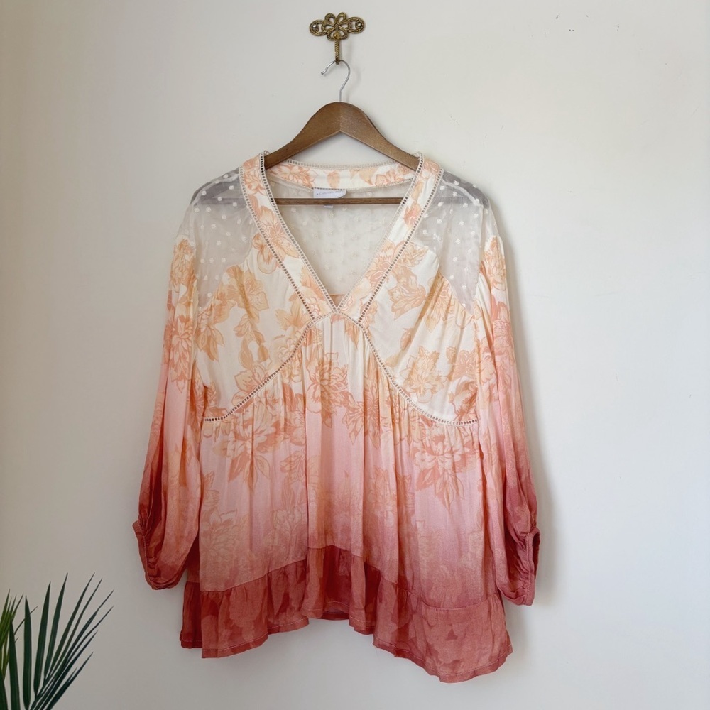 A Collective Story Copper Ombre Flowy Floral Ezra Blouse Large Summer Boho